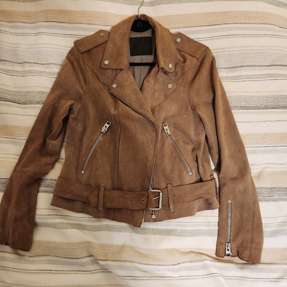 All Saints Genuine Leather Jacket Size 8 Colour Beige - Picture 3 of 5